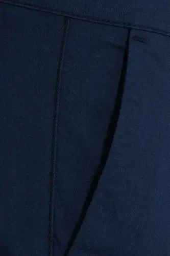 Navy Regular Fit Plain Cotton Side Pocket Canvas - 3