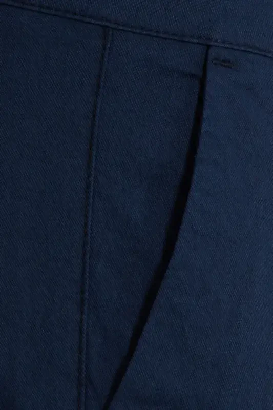 Navy Regular Fit Plain Cotton Side Pocket Canvas - 3