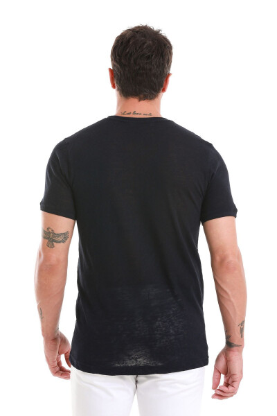 Navy Regular Fit Plain Crew Neck Cotton T-Shirt - 6