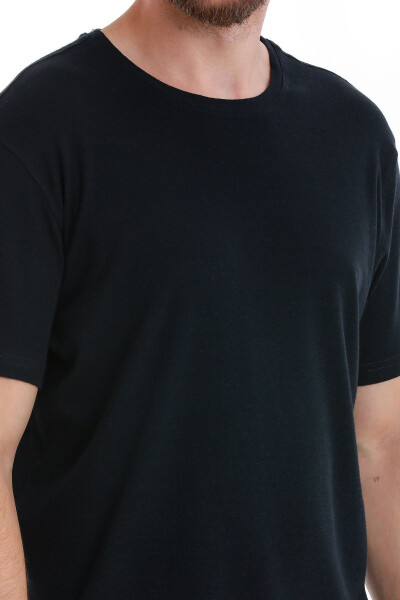 Navy Regular Fit Plain Crew Neck Linen T-Shirt - 5