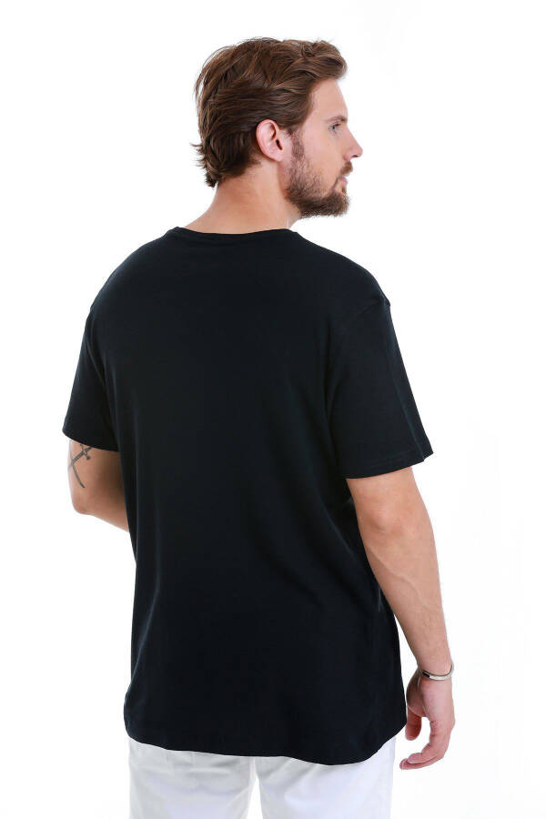 Navy Regular Fit Plain Crew Neck Linen T-Shirt - 6