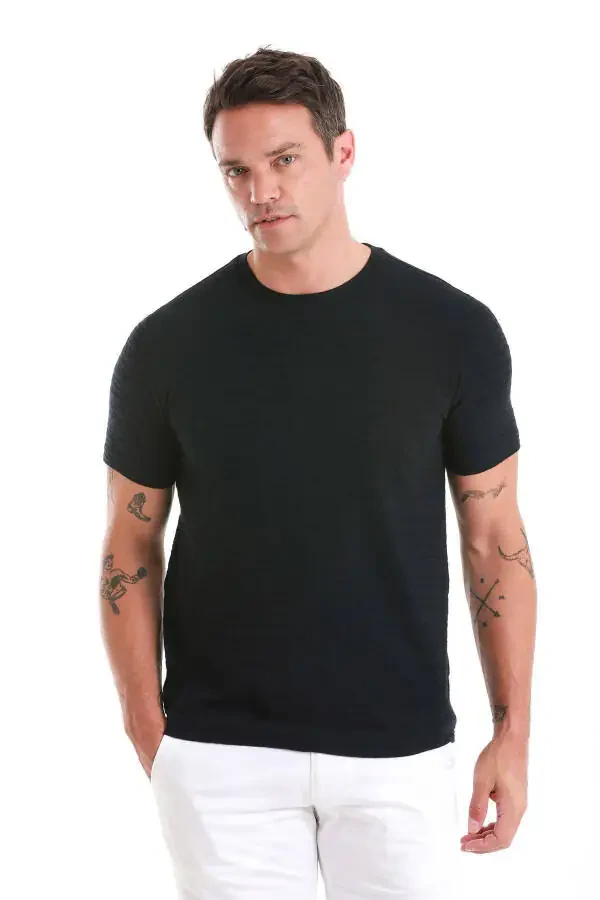 Navy Regular Fit Plain Crew Neck T-Shirt-Navy - 1
