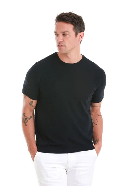 Navy Regular Fit Plain Crew Neck T-Shirt-Navy - 3