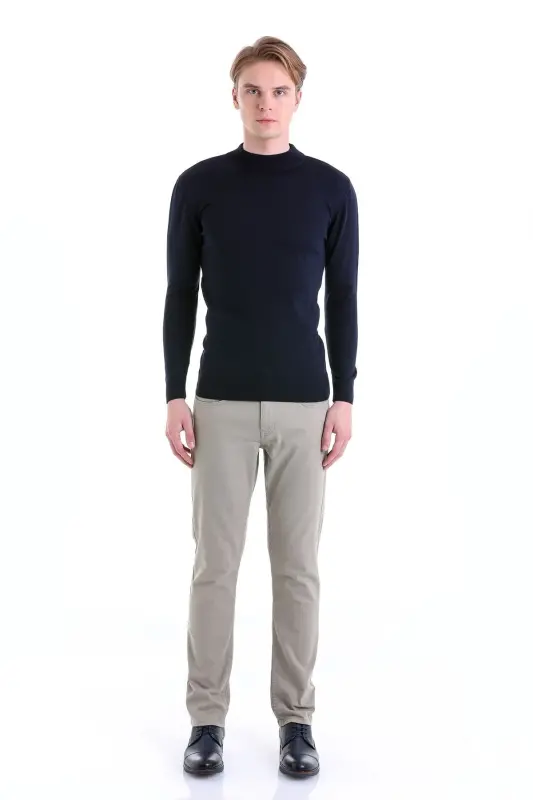 Navy Regular Fit Plain Half Turtleneck Wool Tr - 4