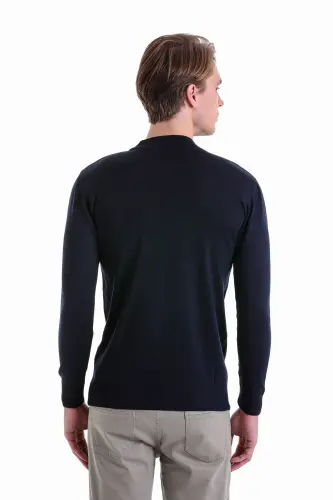 Navy Regular Fit Plain Half Turtleneck Wool Tr - 6