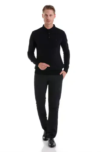 Navy Regular Fit Plain Polo Neck Knitted Sweater-Navy - HATEMOĞLU (1)
