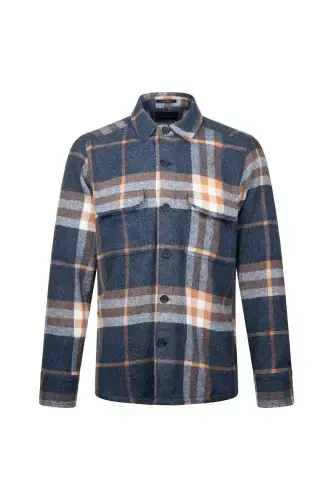 Navy Regular Fit Shacket Long Sleeve Cotton Square - 1