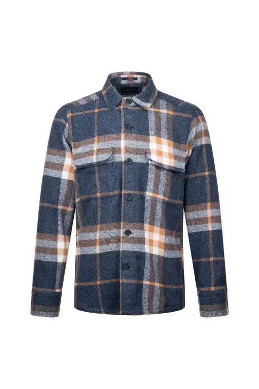 Navy Regular Fit Shacket Long Sleeve Cotton Square - 1