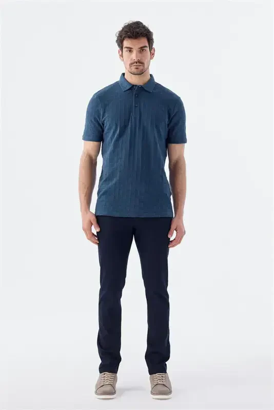 Navy Slim Fit 100% Cotton Polo Shirt - 3