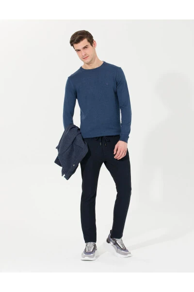Navy Slim Fit Canvas Pants - PIERRE CARDIN