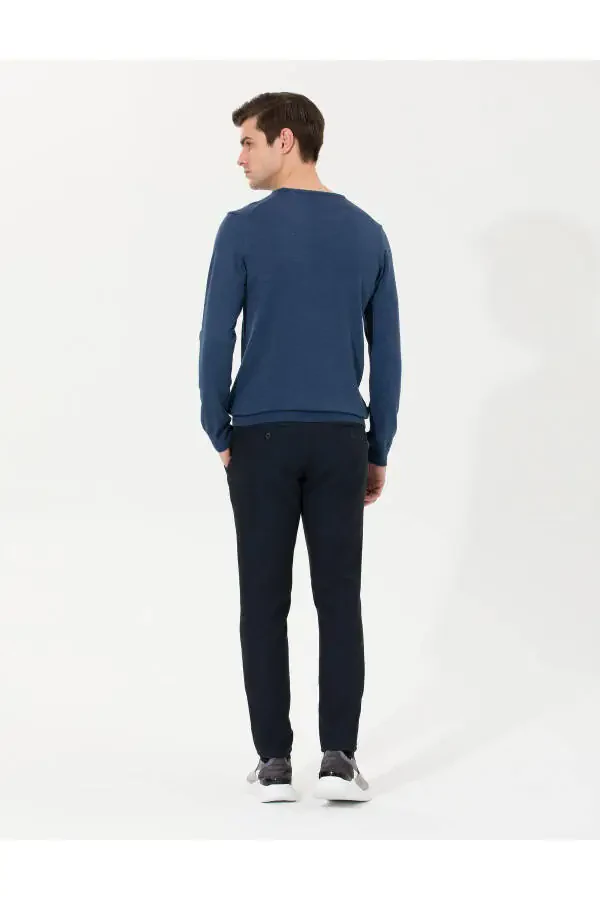 Navy Slim Fit Canvas Pants - 4