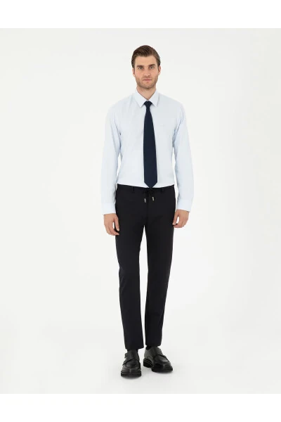 Navy Slim Fit Canvas Pants - PIERRE CARDIN