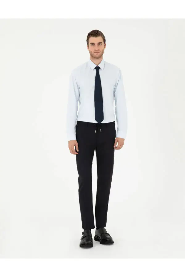 Navy Slim Fit Canvas Pants - 1