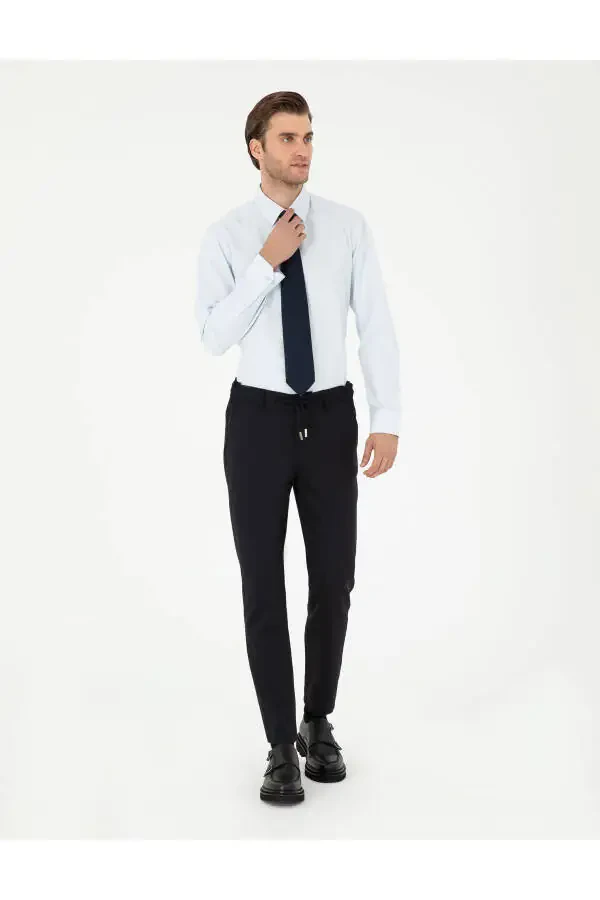 Navy Slim Fit Canvas Pants - 3