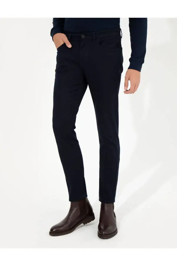 Navy Slim Fit Canvas Pants - 10