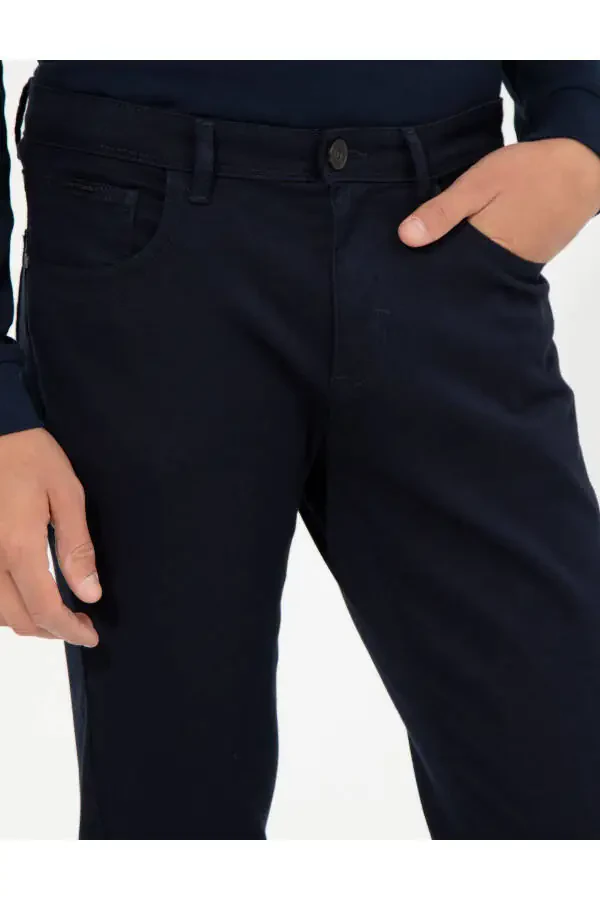 Navy Slim Fit Canvas Pants - 13