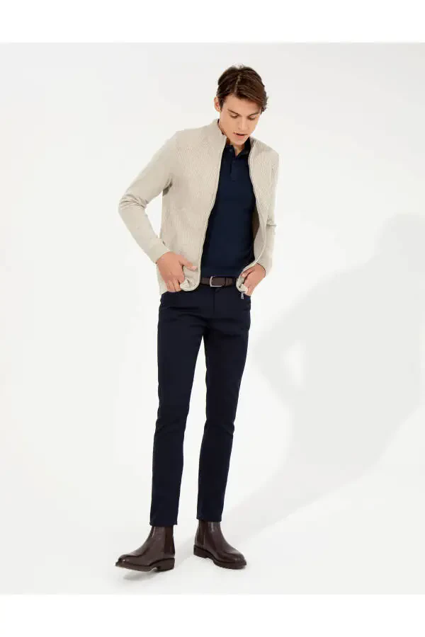 Navy Slim Fit Canvas Pants - 1