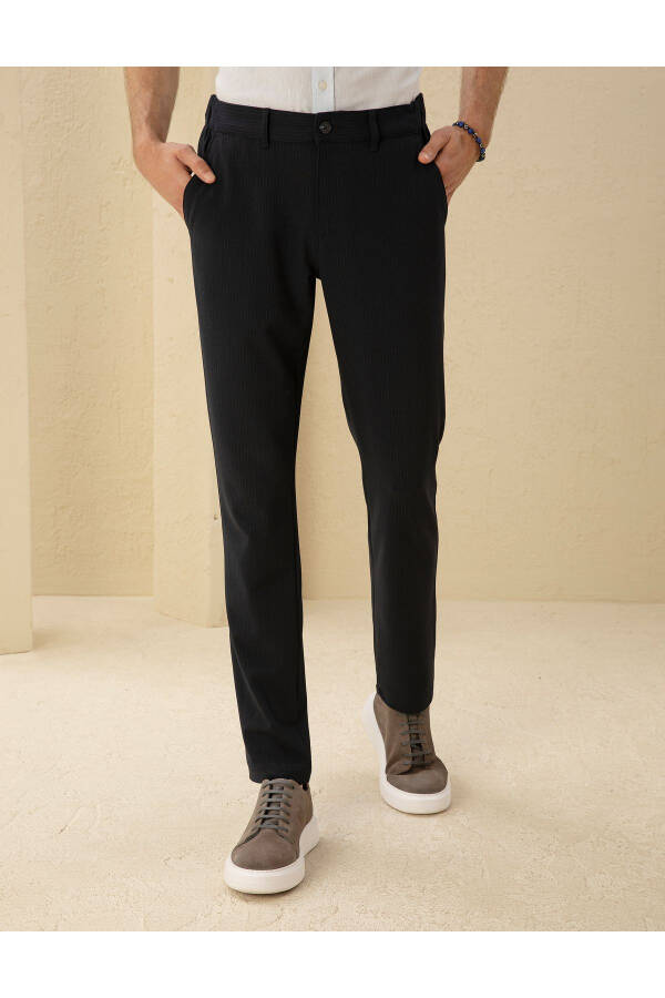 Navy slim fit canvas striped trousers - 2