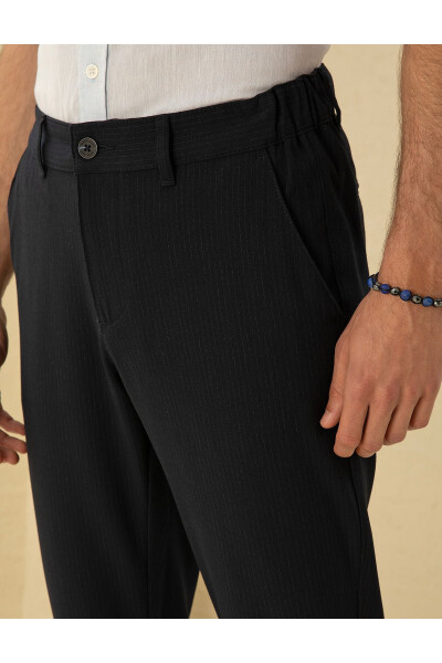 Navy slim fit canvas striped trousers - 5