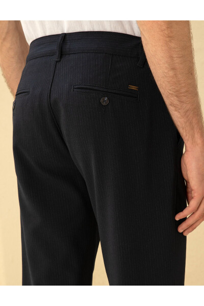 Navy slim fit canvas striped trousers - 6