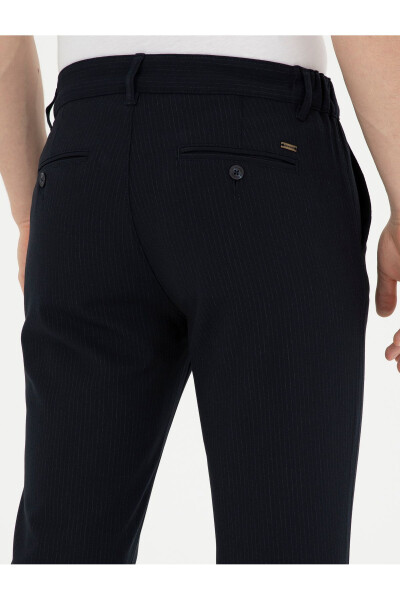 Navy slim fit canvas striped trousers - 7