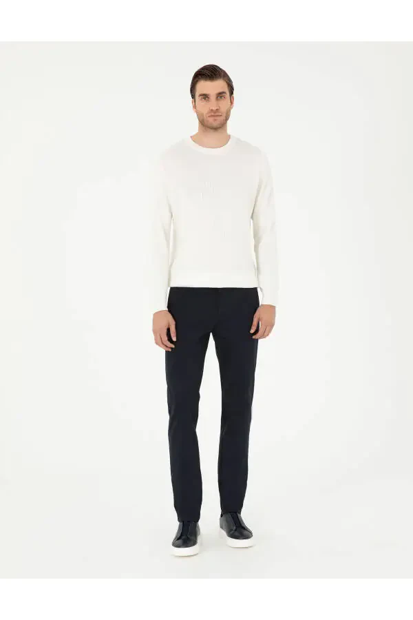 Navy Slim Fit Canvas Trousers - 1