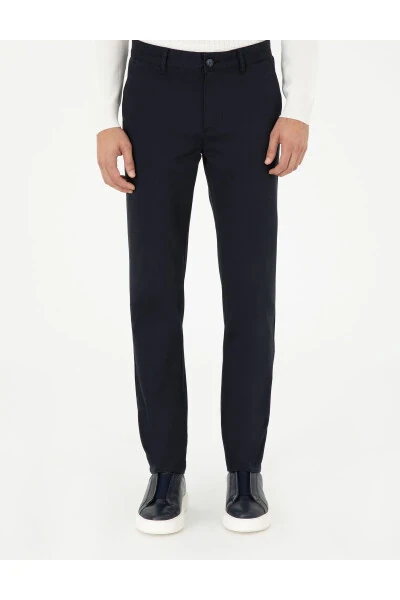 Navy Slim Fit Canvas Trousers - PIERRE CARDIN (1)