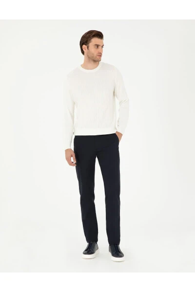 Navy Slim Fit Canvas Trousers - 3