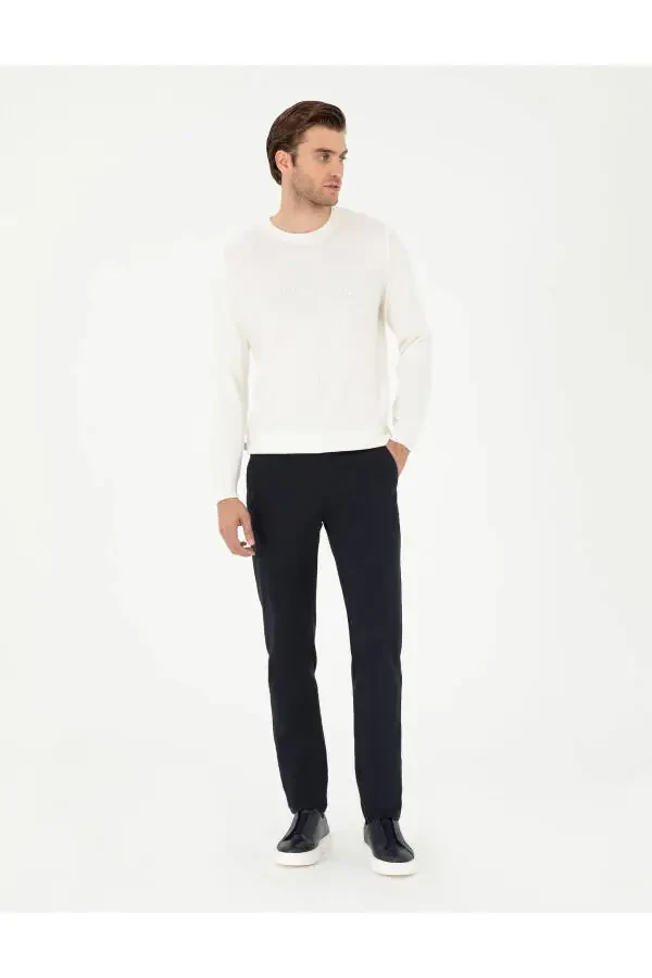 Navy Slim Fit Canvas Trousers - 3