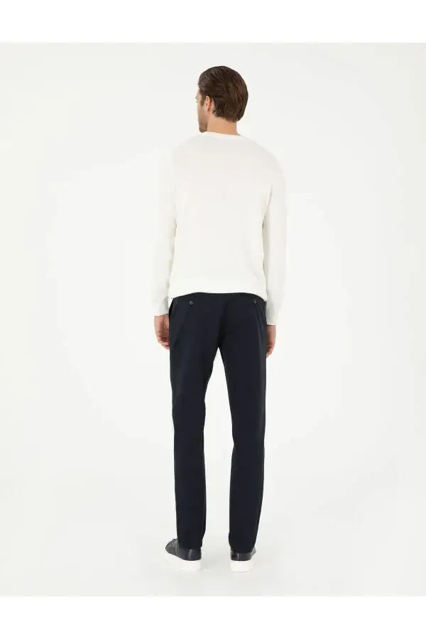 Navy Slim Fit Canvas Trousers - 4