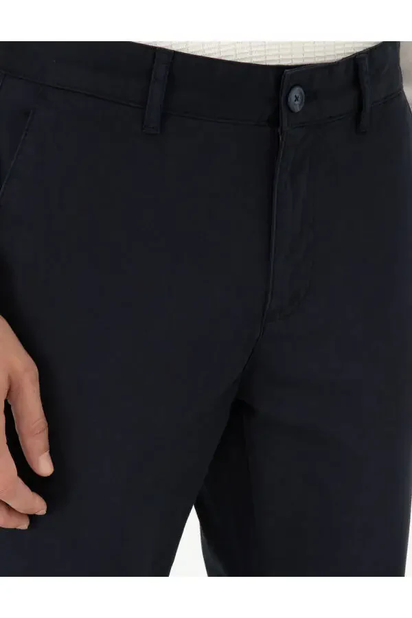 Navy Slim Fit Canvas Trousers - 5