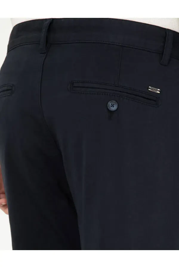 Navy Slim Fit Canvas Trousers - 6