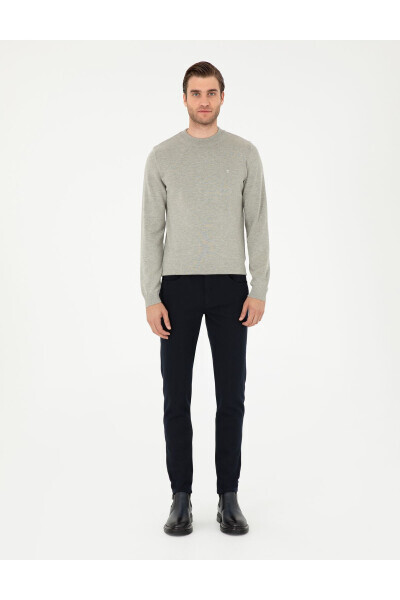 Navy Slim Fit Canvas Trousers - 3