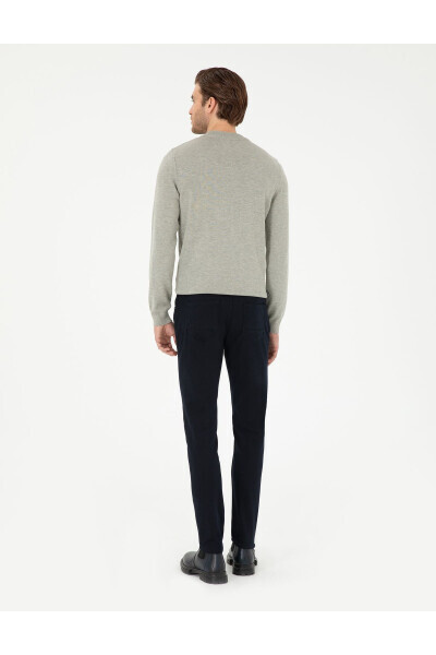 Navy Slim Fit Canvas Trousers - 4