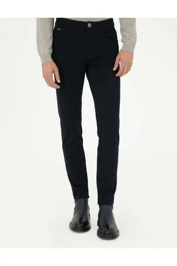 Navy Slim Fit Canvas Trousers - 2