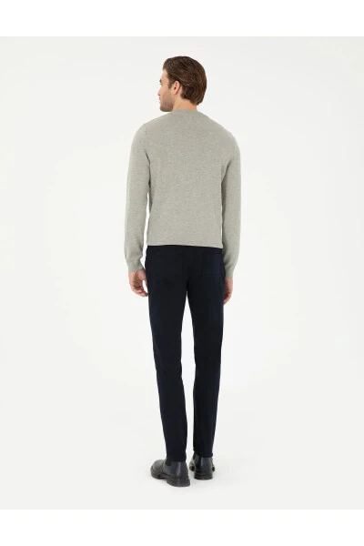 Navy Slim Fit Canvas Trousers - 4