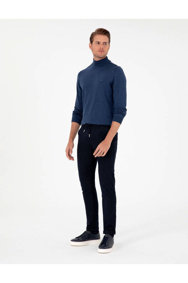 Navy Slim Fit Canvas Trousers - 1