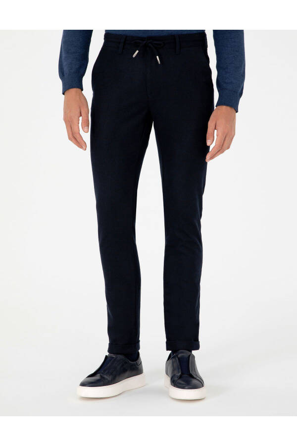 Navy Slim Fit Canvas Trousers - 2