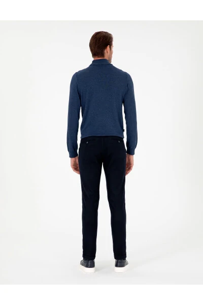 Navy Slim Fit Canvas Trousers - 4