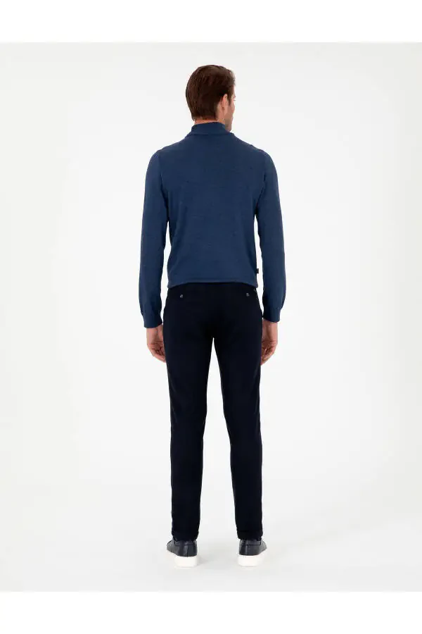 Navy Slim Fit Canvas Trousers - 4