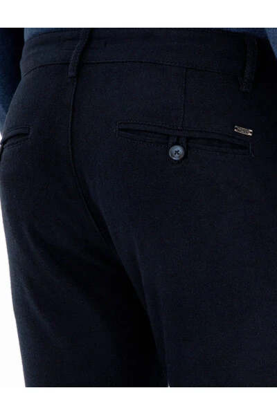 Navy Slim Fit Canvas Trousers - 6