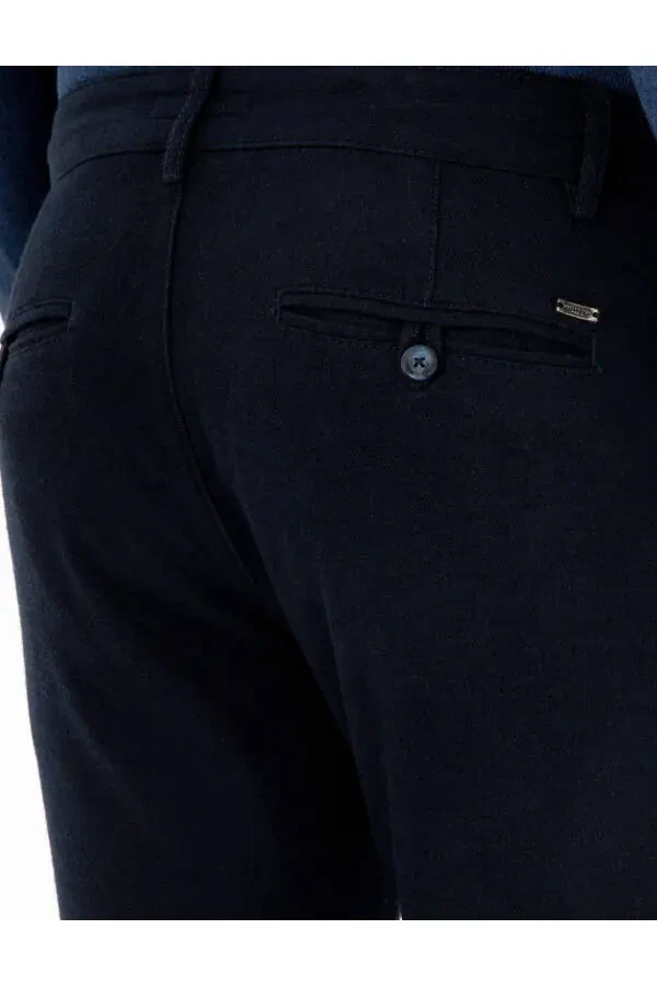 Navy Slim Fit Canvas Trousers - 6