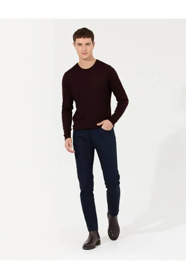 Navy Slim Fit Canvas Trousers - 22