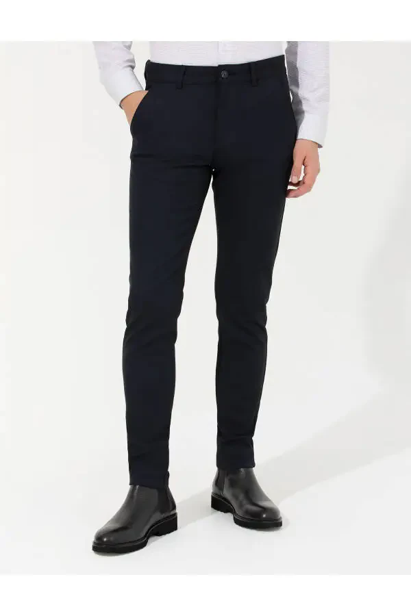 Navy Slim Fit Canvas Trousers - 9