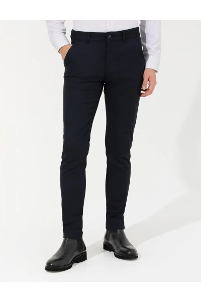 Navy Slim Fit Canvas Trousers - PIERRE CARDIN (1)
