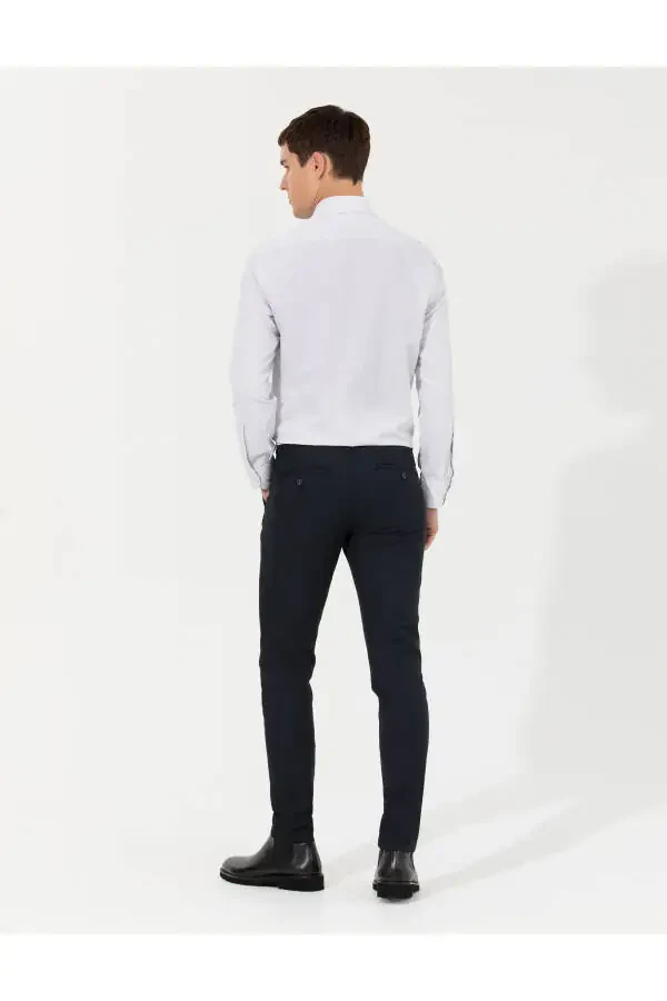 Navy Slim Fit Canvas Trousers - 4