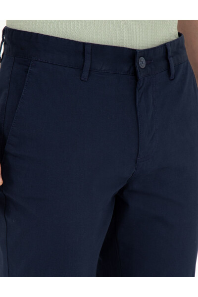 Navy Slim Fit Canvas Trousers - 5