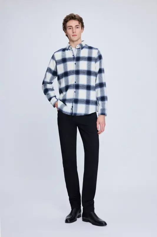 Navy Slim Fit Checked Button-Down Long Sleeve P - 2