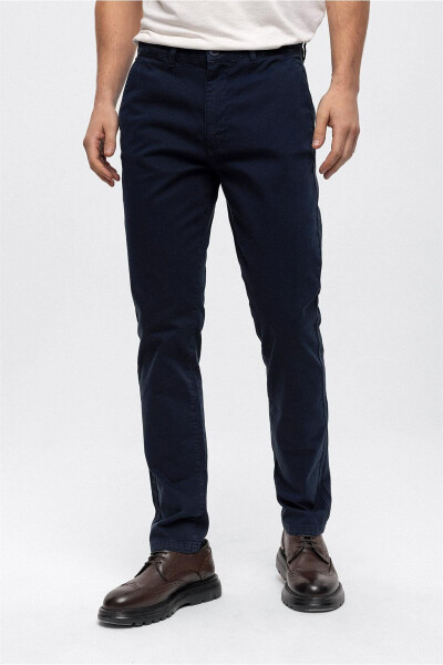 Navy Slim Fit Cotton Chino Pants - 2