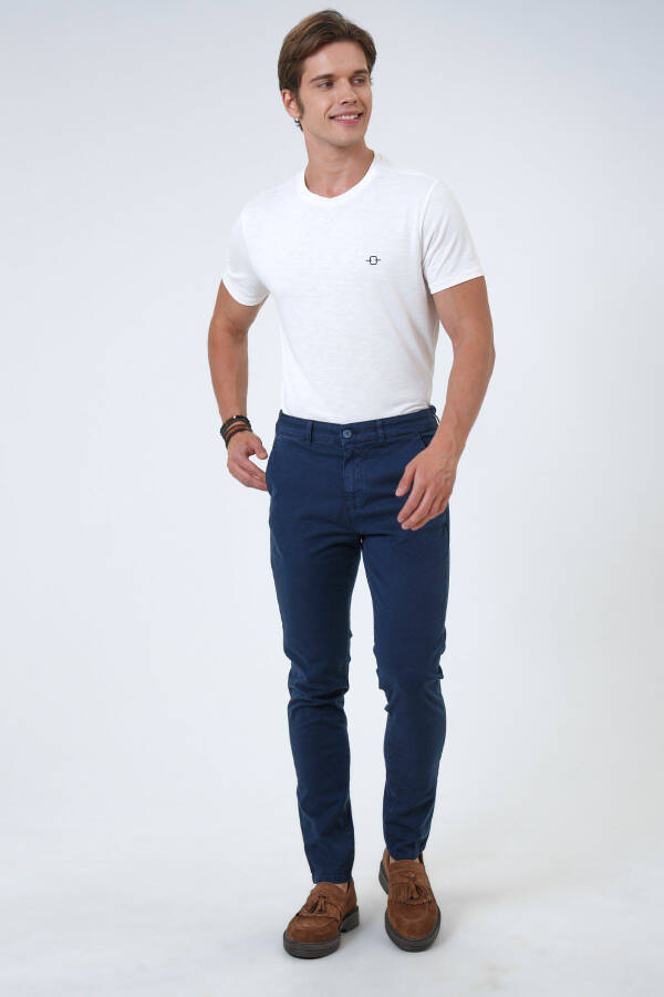 Navy Slim Fit Cotton Twill Chino Pants - 1